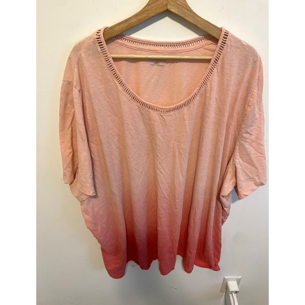 Catherines Women’s Plus 5X Pink Coral Ombre Scoop Neck 3/4 Sleeve Top